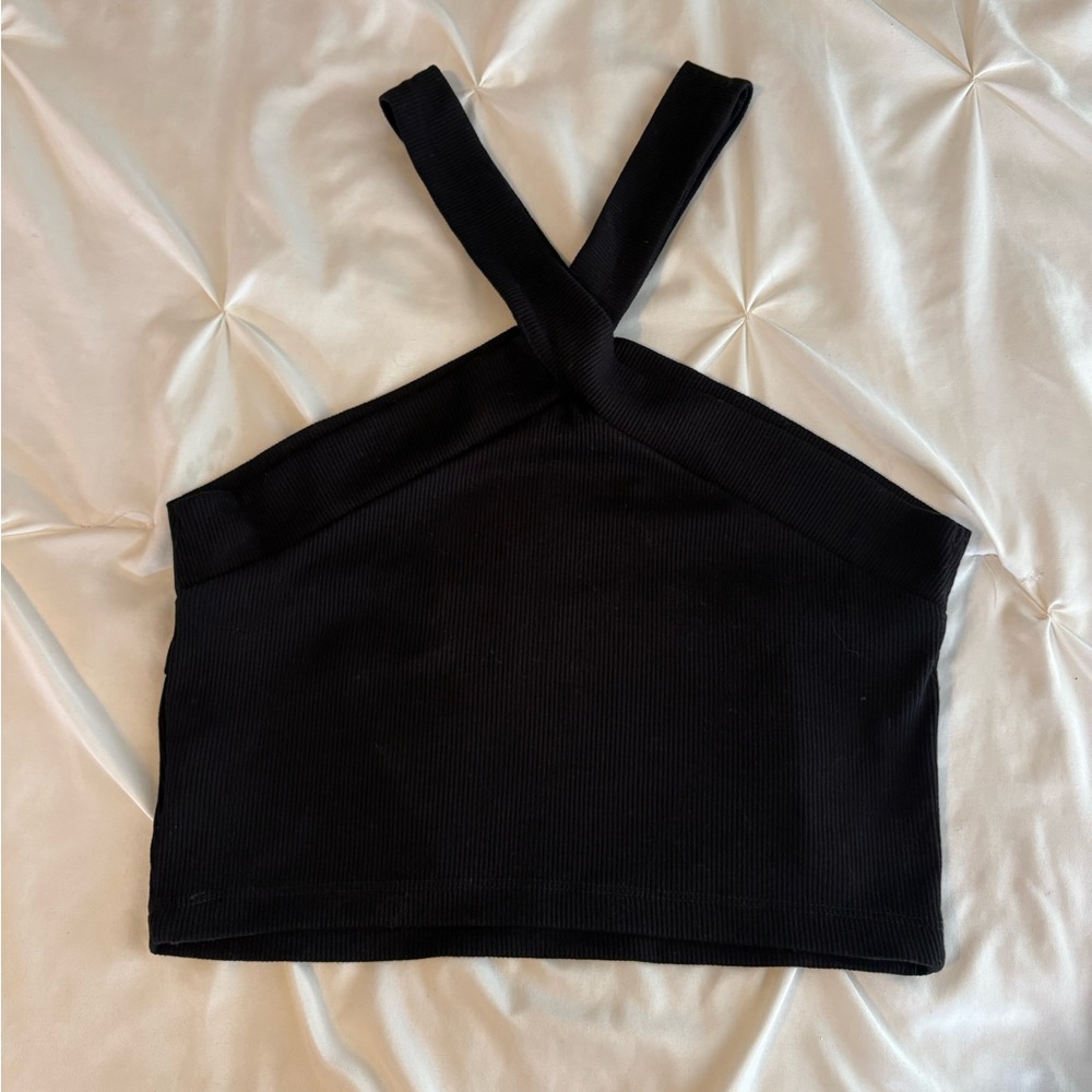 Hollister Black Asymmetrical Crop Tank Top